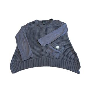 Pure Handknit Women's Oversized Grey Mixed Media Chunky Knit Pocket Sweater XS